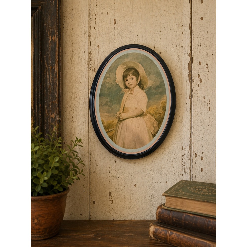 Vintage Oval Girl Portrait Wall Art - Black Frame